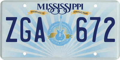 MS license plate ZGA672