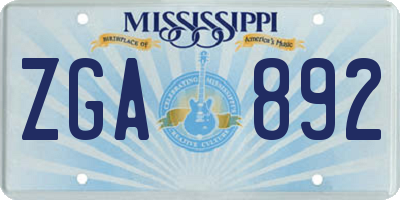 MS license plate ZGA892