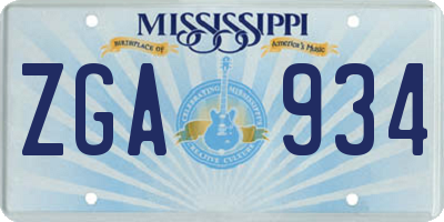 MS license plate ZGA934