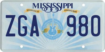 MS license plate ZGA980