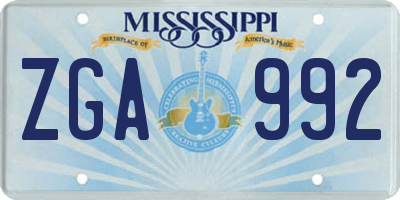 MS license plate ZGA992