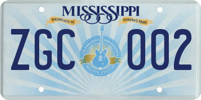 MS license plate ZGC002