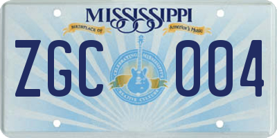 MS license plate ZGC004