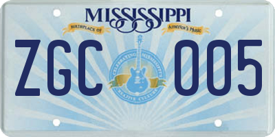 MS license plate ZGC005