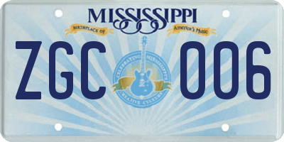 MS license plate ZGC006
