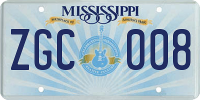 MS license plate ZGC008