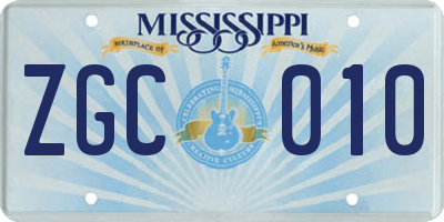 MS license plate ZGC010