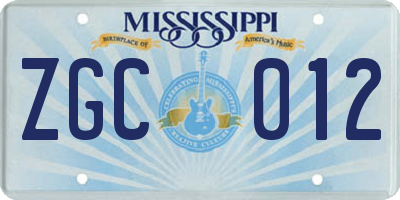 MS license plate ZGC012