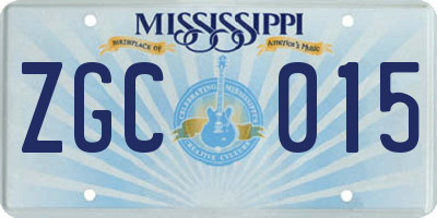MS license plate ZGC015