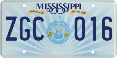 MS license plate ZGC016