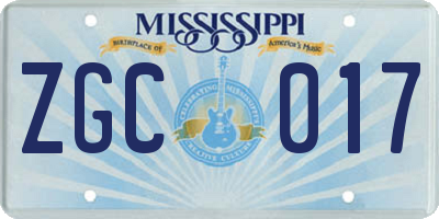 MS license plate ZGC017