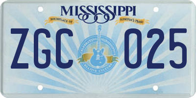 MS license plate ZGC025