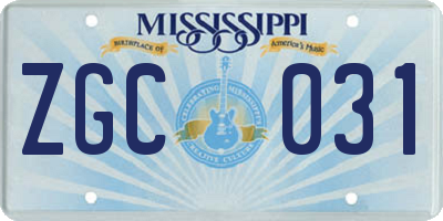 MS license plate ZGC031