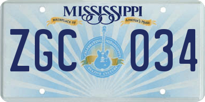 MS license plate ZGC034