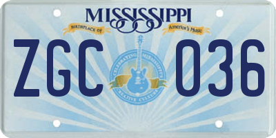 MS license plate ZGC036