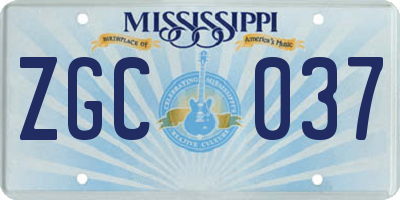 MS license plate ZGC037