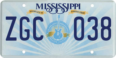 MS license plate ZGC038