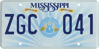 MS license plate ZGC041