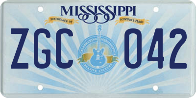 MS license plate ZGC042