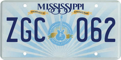 MS license plate ZGC062