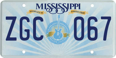 MS license plate ZGC067