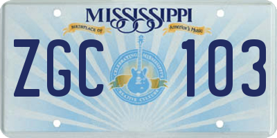 MS license plate ZGC103