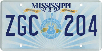 MS license plate ZGC204