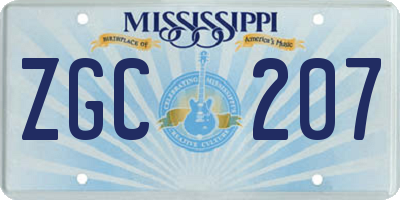MS license plate ZGC207