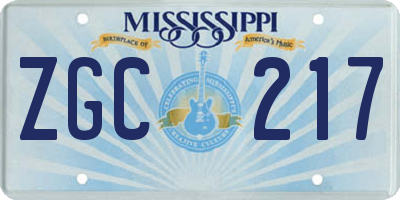 MS license plate ZGC217