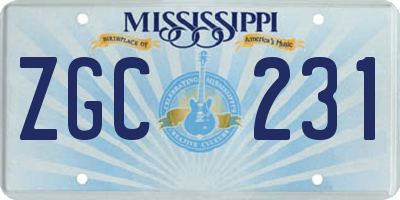 MS license plate ZGC231