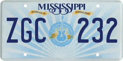 MS license plate ZGC232