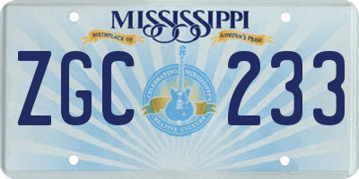 MS license plate ZGC233