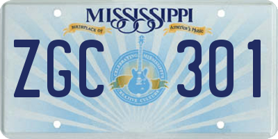 MS license plate ZGC301