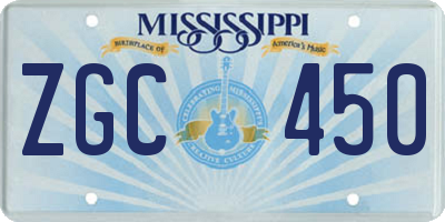 MS license plate ZGC450