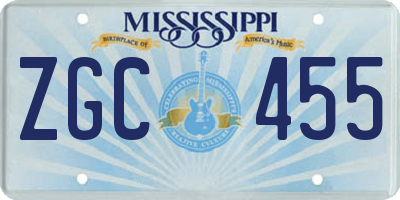 MS license plate ZGC455