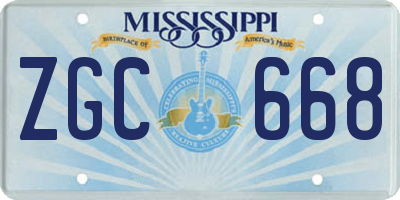 MS license plate ZGC668