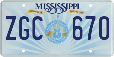 MS license plate ZGC670