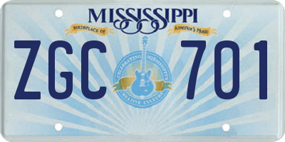 MS license plate ZGC701