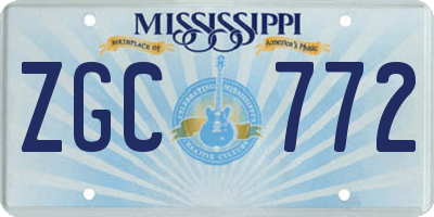 MS license plate ZGC772