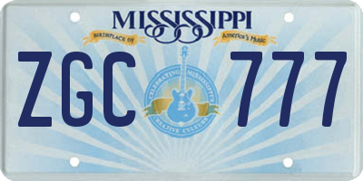 MS license plate ZGC777