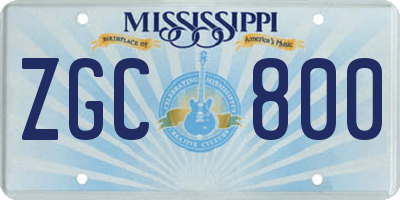 MS license plate ZGC800