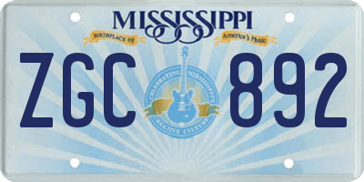 MS license plate ZGC892