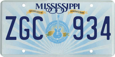 MS license plate ZGC934