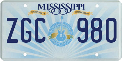 MS license plate ZGC980