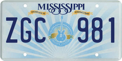 MS license plate ZGC981