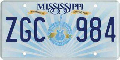 MS license plate ZGC984