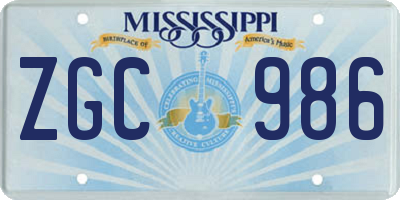 MS license plate ZGC986