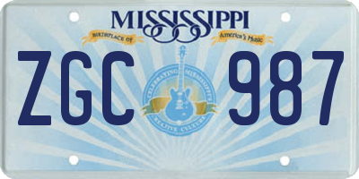 MS license plate ZGC987