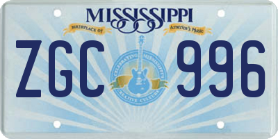 MS license plate ZGC996