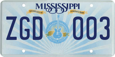 MS license plate ZGD003